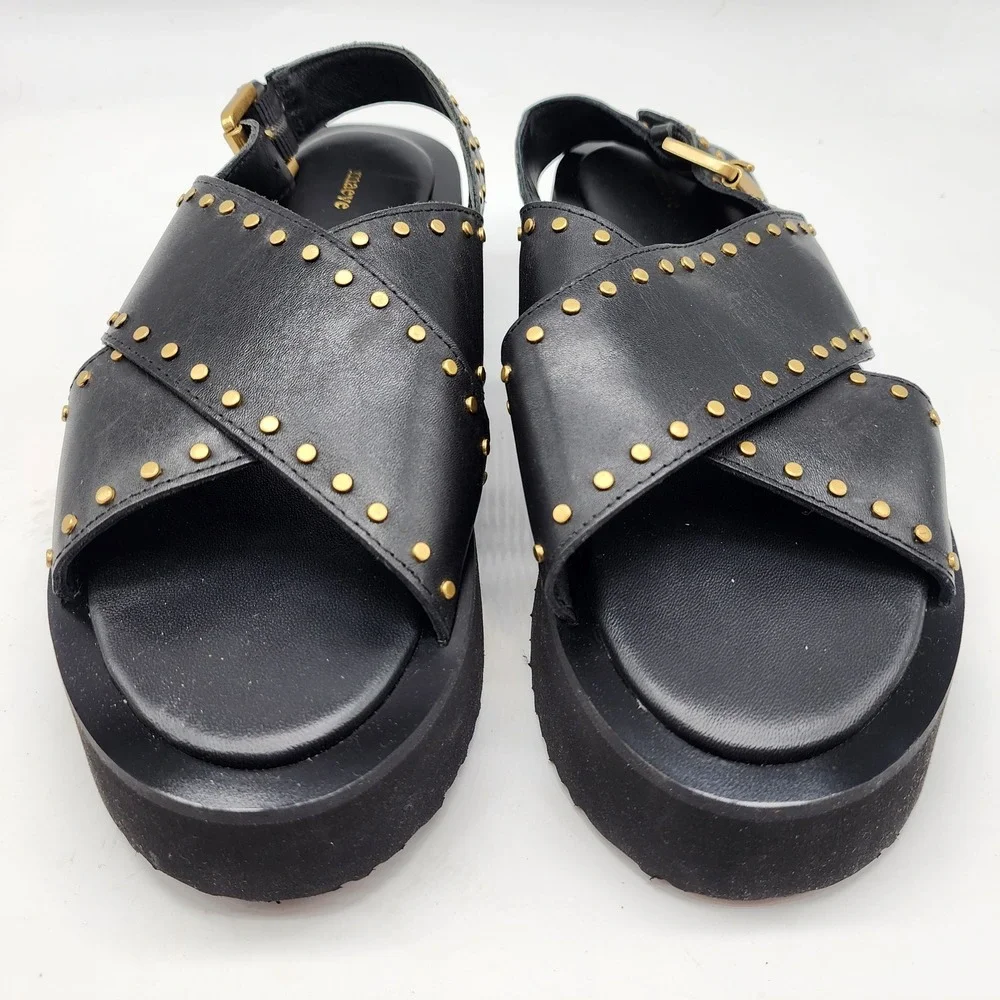 Anthropologie Maeve Chrissy Studded Platform Sandal EU 38 US 7-7.5 Black Leather